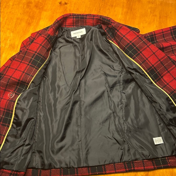 Merona Women’s Double-breasted Pea Coat Red Plaid Wool Lined Size Medium - Picture 7 of 9